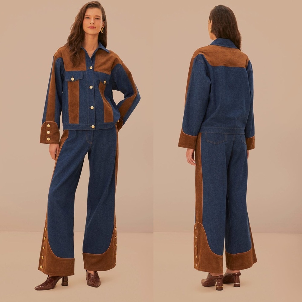 NWT FARM Rio Western Denim Wide Pants Low Waisted